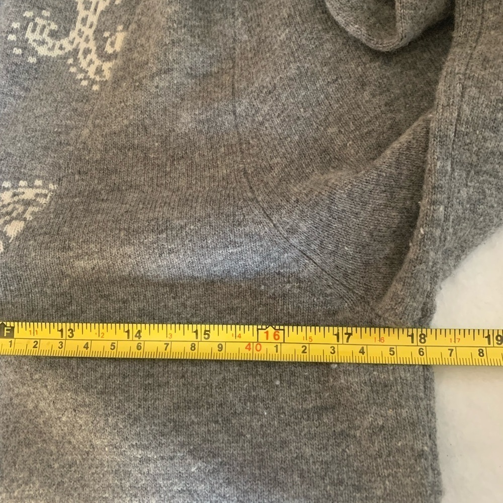 Lapis Wool Hoodie Sweater Tunic Fluted Sleeve Empire Waist Paisley Grey Cream M - Picture 13 of 16